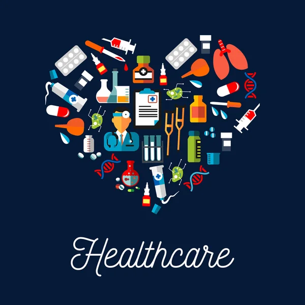 Healthcare equipment icons shaped as heart — Stock Vector