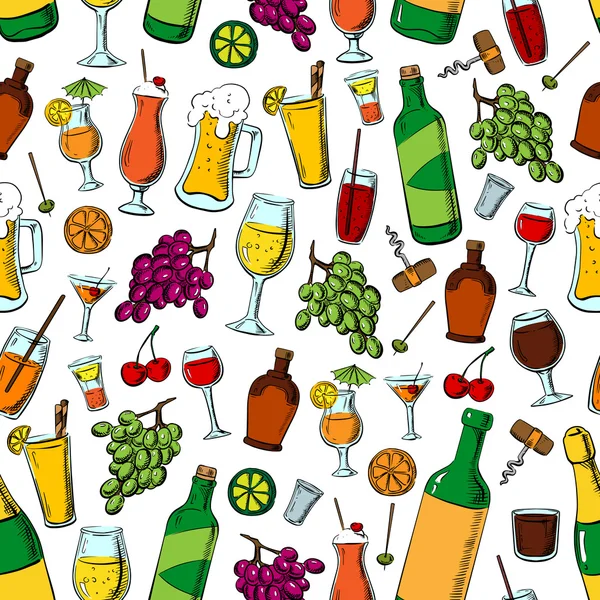 Festa de aniversário bebidas e frutas sem costura padrão — Vetor de Stock