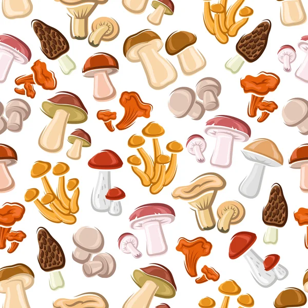 Champignons comestibles fond de motif sans couture — Image vectorielle