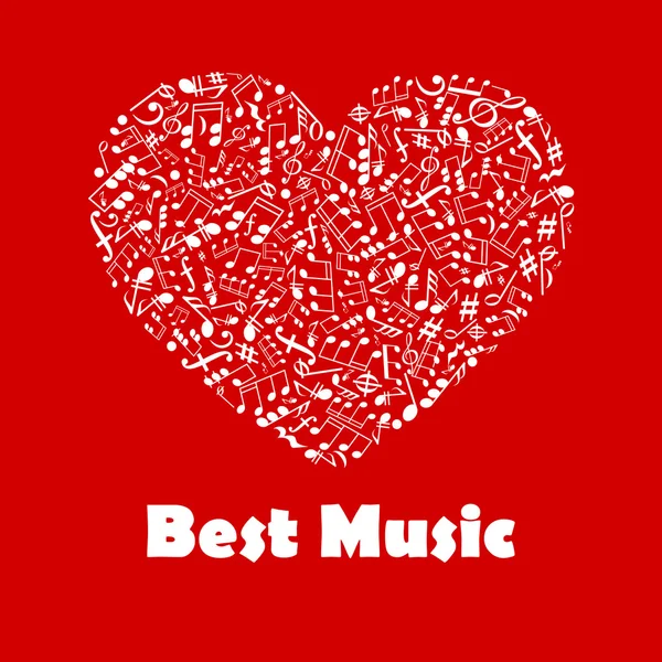 Melhor cartaz de música com forma de coração notas musicais —  Vetores de Stock
