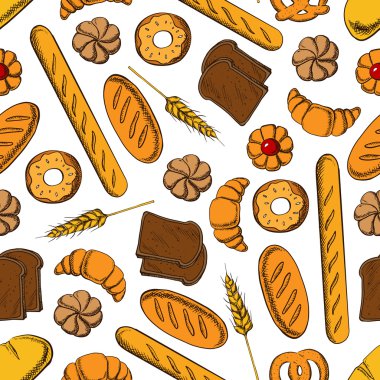 Tatlı pasta ve ekmek dikişsiz desen