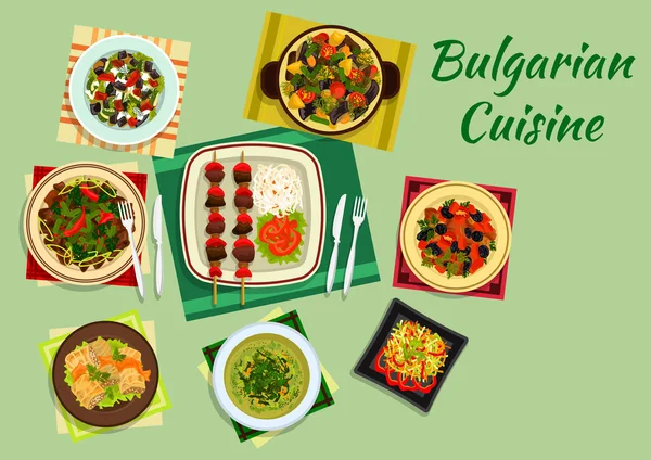 Platos de menú de cocina nacional bulgara — Vector de stock