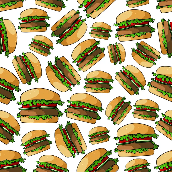 Fast food burgers seamless pattern — Stock Vector