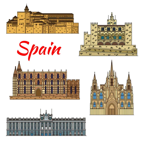 Ikony zabytków podróży Hiszpanii — Wektor stockowy