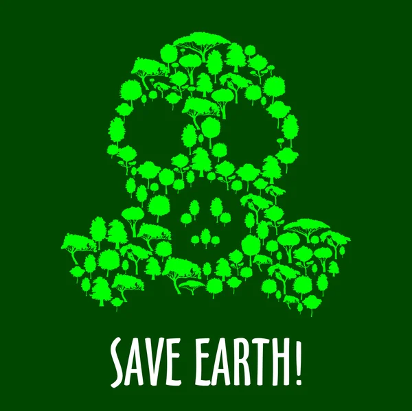 Σύμβολο μάσκας αερίου με πράσινα δέντρα — Διανυσματικό Αρχείο