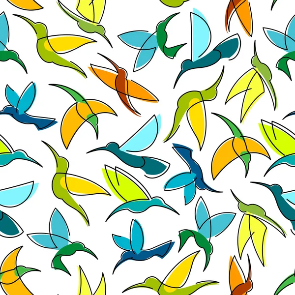 Flygande kolibrier fåglar sömlösa mönster — Stock vektor