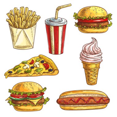 Fast food kroki Icons set