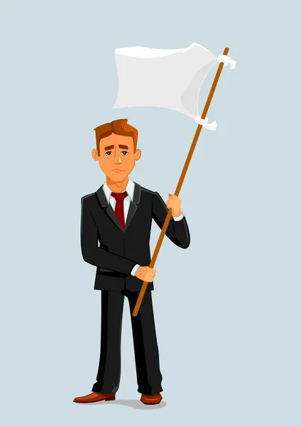 Businessman holds white flag of surrender — Stock Vector