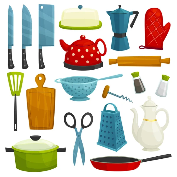 Utensilios de cocina e iconos de utensilios de cocina — Vector de stock