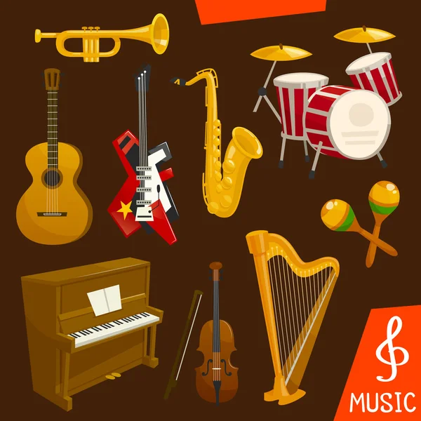 Instrumentos musicais de sopro e cordas —  Vetores de Stock