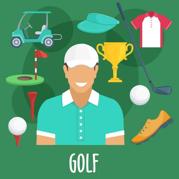 Profession, équipement et tenue de golf sportif — Image vectorielle