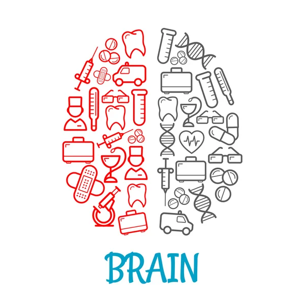 Medische schets iconen gevormd als symbool van de menselijke hersenen — Stockvector