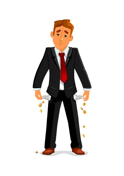 Bankrupt businessman with empty pockets — Stock Vector