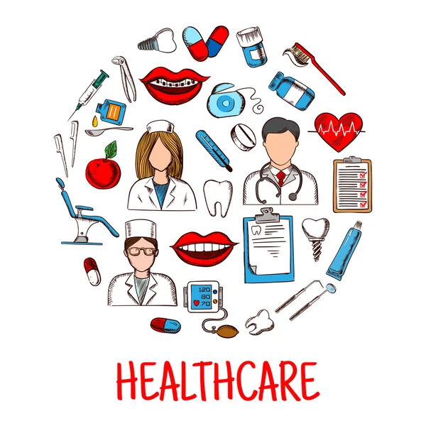Ескізи символів охорони здоров'я у формі кола — стоковий вектор