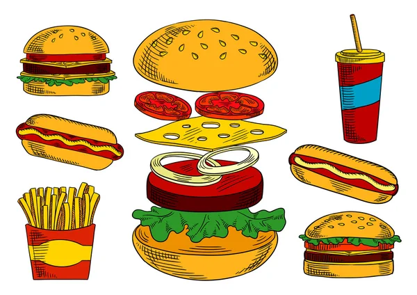 Símbolo do esboço do cheeseburger — Vetor de Stock