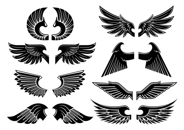 Angel wings black heraldic symbols — Stock Vector