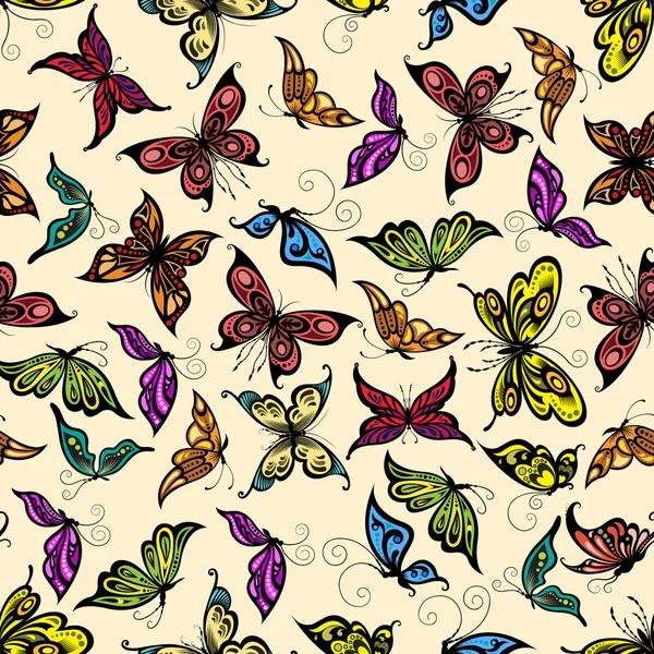 Flying tropical butterflies seamless pattern — Stock Vector