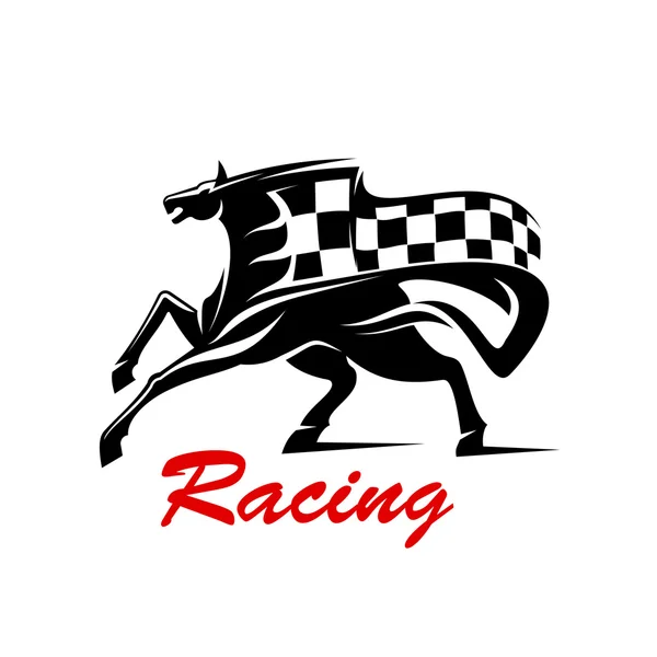Caballo galopante con bandera de carreras — Vector de stock
