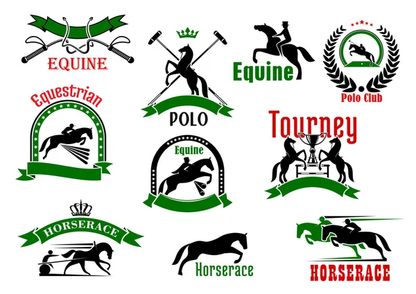 Caballos con iconos de jinetes — Vector de stock