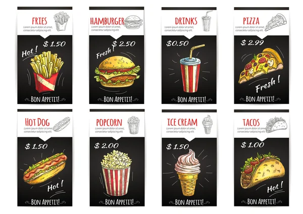 Menù fast food prezzo poster con descrizione — Vettoriale Stock