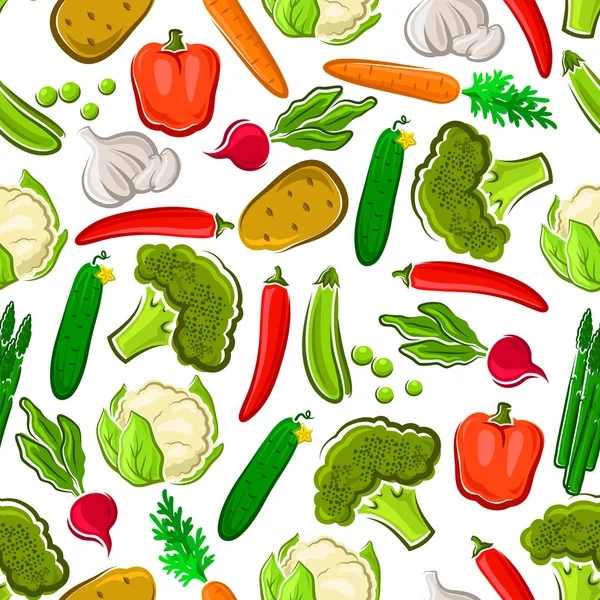 Vegetales frescos vegetariano sin costura de fondo — Vector de stock