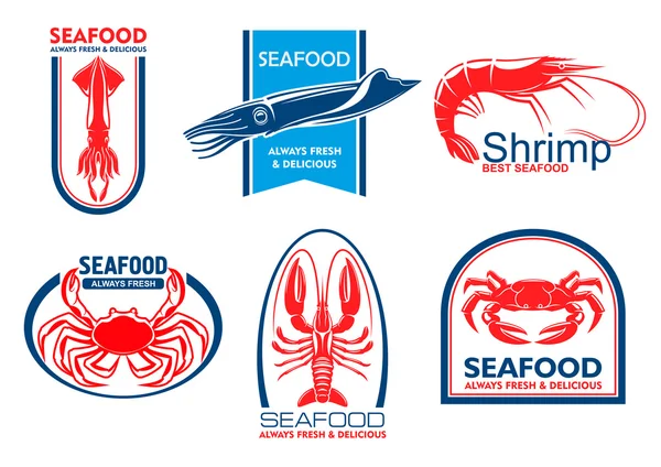 Iconos de mariscos. emblema de la comida de pescado — Vector de stock