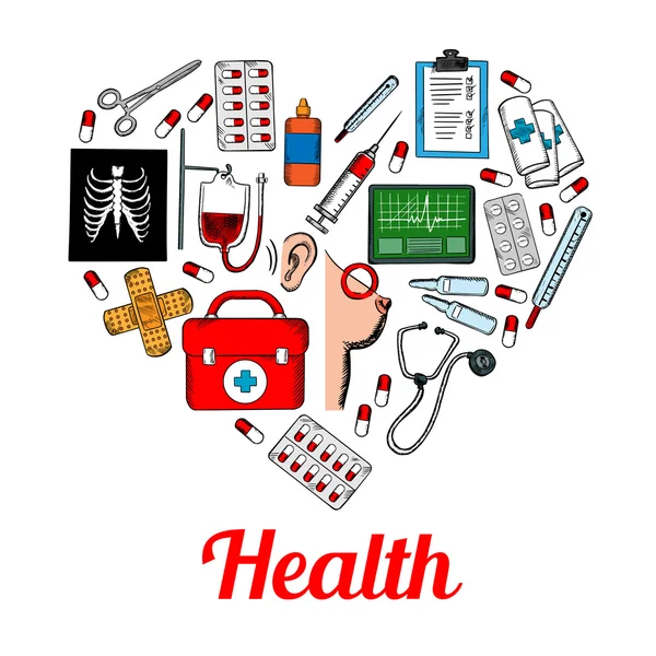 Ιατρικά σύμβολα αφίσα σε σχήμα καρδιάς — Διανυσματικό Αρχείο