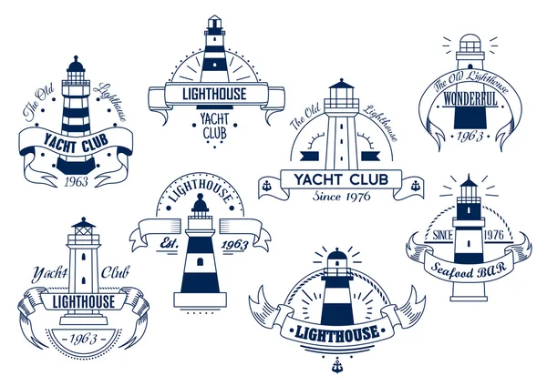 Farol. emblema do Yacht Club. Distintivo náutico —  Vetores de Stock
