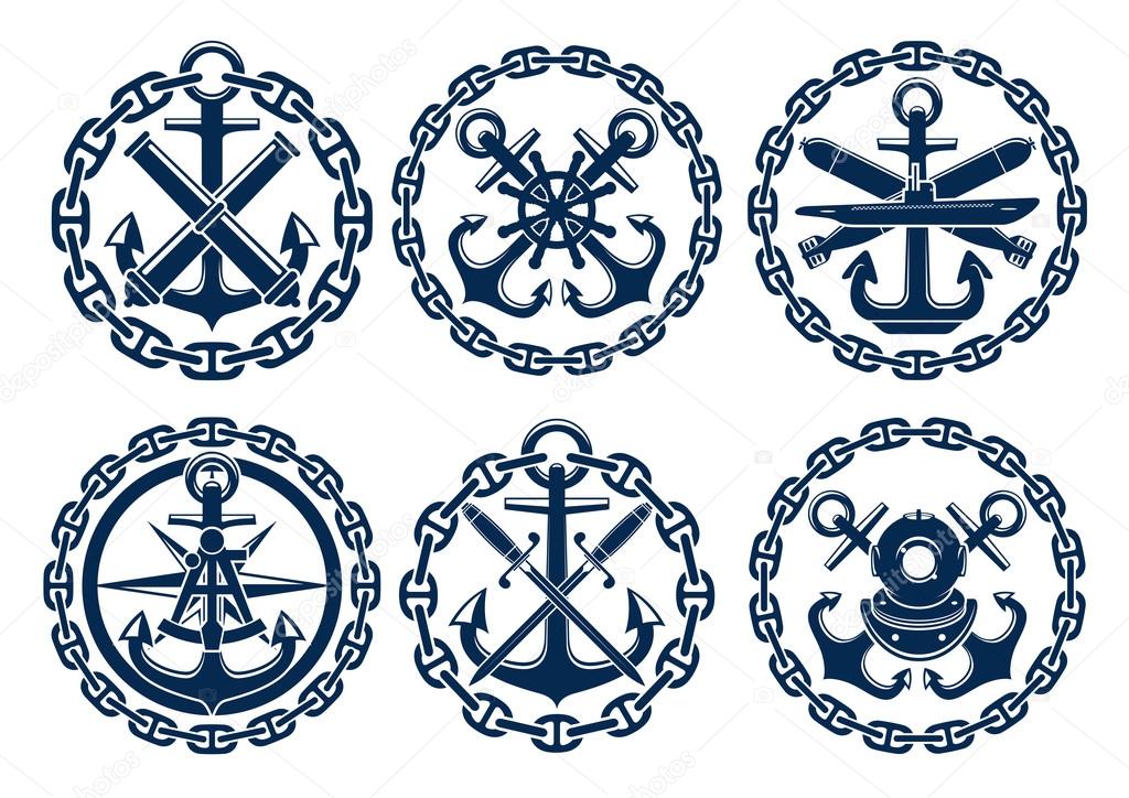 Nautical Anchor, Sea Ship Rope and Chain Icons, Vectors