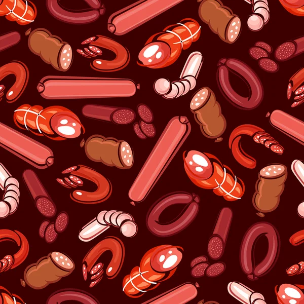 Embutidos y carnes delicatessen fondo sin costuras — Vector de stock