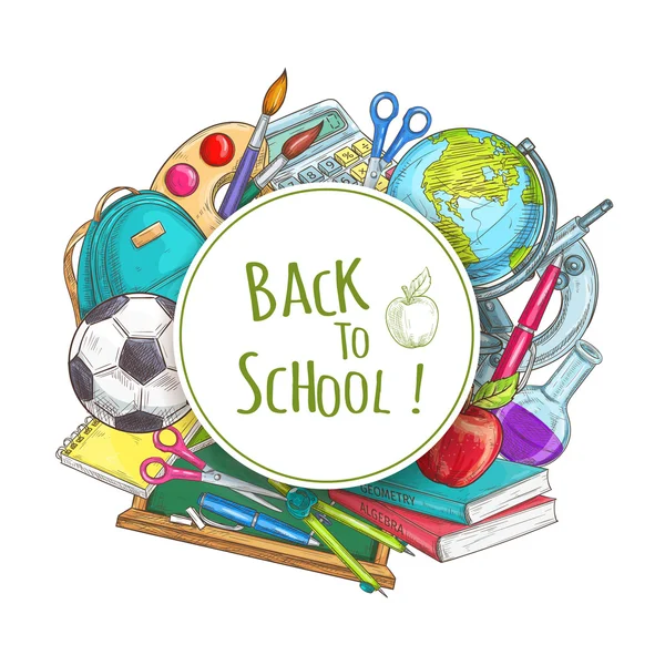 Back to school banner with supplies — Stock Vector