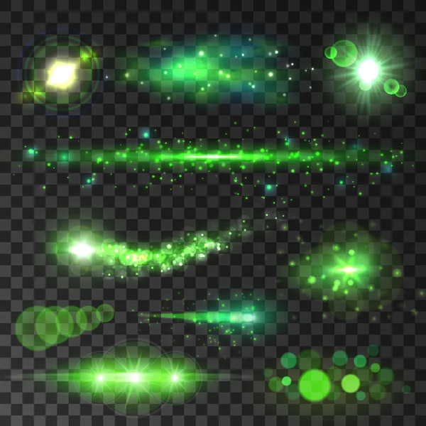 Licht schittert. Lens flare bokeh groen knippert — Stockvector