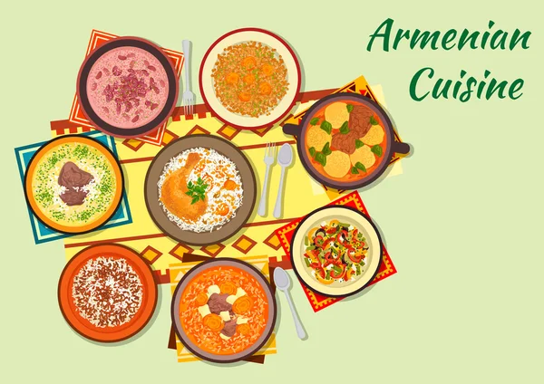 Pratos ricos e saborosos de ícone da cozinha arménia — Vetor de Stock
