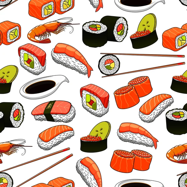Japonês comida sem costura padrão fundo — Vetor de Stock