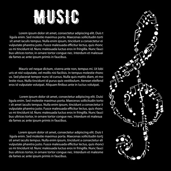 Banner de artes musicales con clave de agudos y notas — Archivo Imágenes Vectoriales