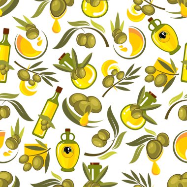Zeytin meyve ve yağ şişeleri dikişsiz desen