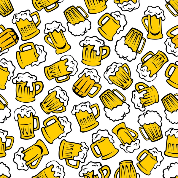 Mugs of beer, lager, ale drinks seamless pattern — Stock Vector