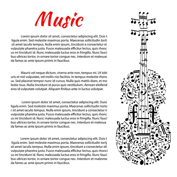 Hegedűformával és jegyzetekkel ellátott zenei plakát — Stock Vector