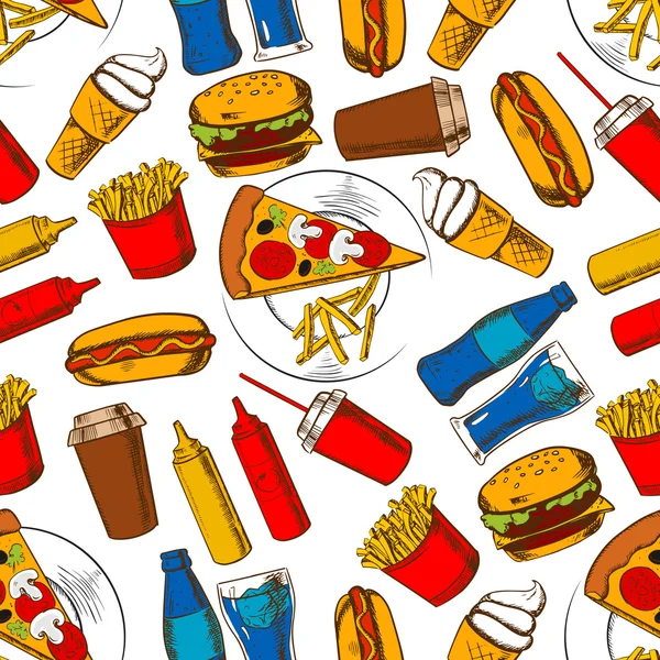 Fast food lunch seamless pattern background — Stock Vector
