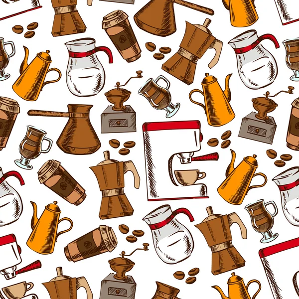 Cafetières et tasses motif sans couture — Image vectorielle