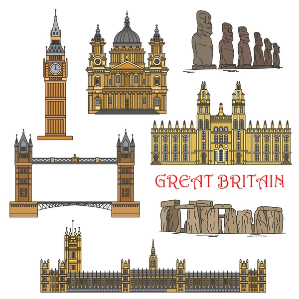 Εικονίδια χιλιανής και Βρετανικής τουριστικής ενδιαφέροντος — Διανυσματικό Αρχείο