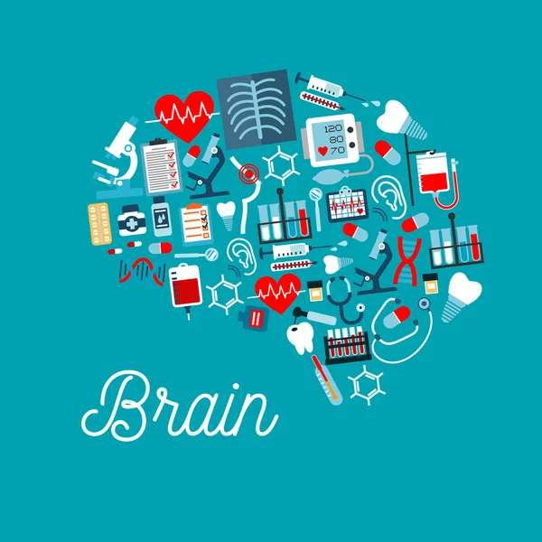 Ιατρικά εικονίδια σχηματισμένα ως σύμβολο ανθρώπινου εγκεφάλου — Διανυσματικό Αρχείο