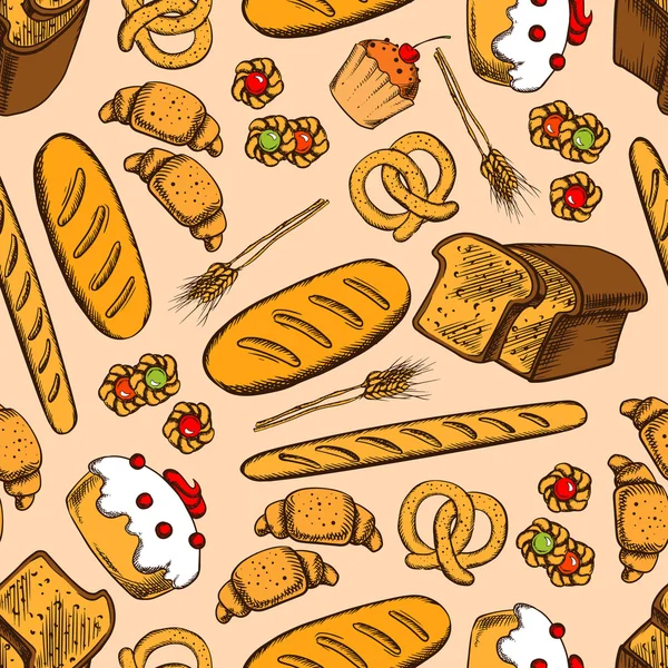 Хліб і солодкий пасти безшовний візерунок — стоковий вектор