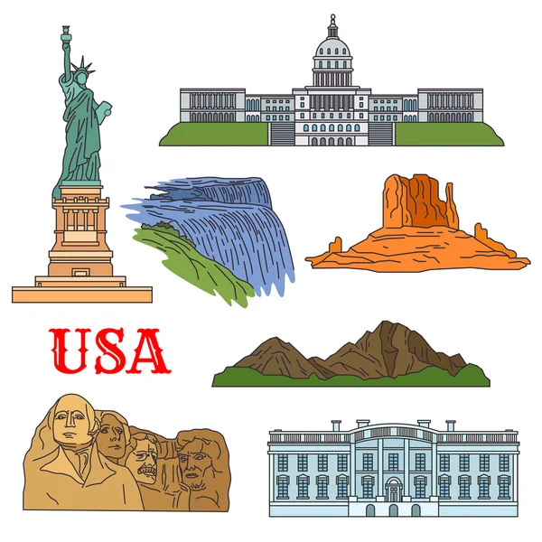 Culture, history, nature travel sights of USA icon — Stock Vector