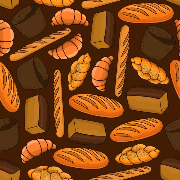 Frisches Brot nahtloses Muster auf braunem Hintergrund — Stockvektor