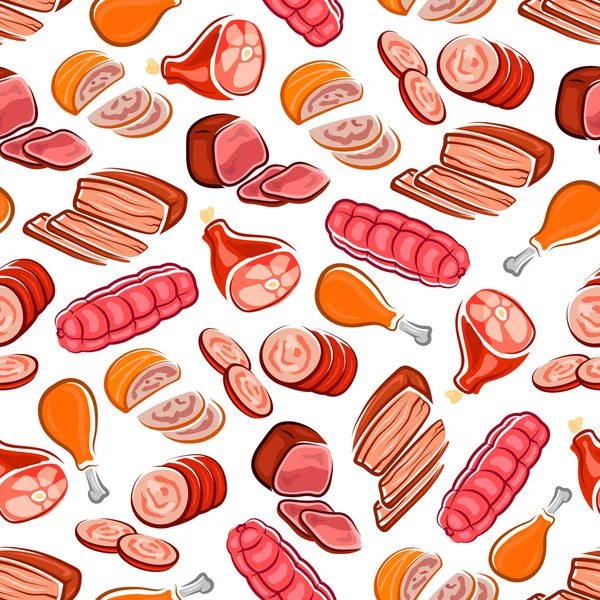 Korv, bacon, skinka, kycklingben sömlösa mönster — Stock vektor