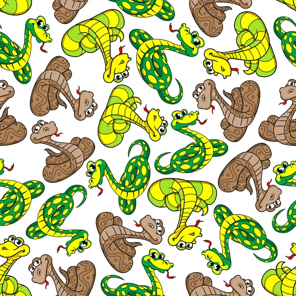 Divertente cartone animato serpenti senza soluzione di continuità modello di sfondo — Vettoriale Stock