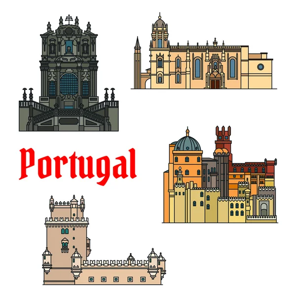 Tarihi binaları ve Portekiz Gezilebilecek Yerler — Stok Vektör