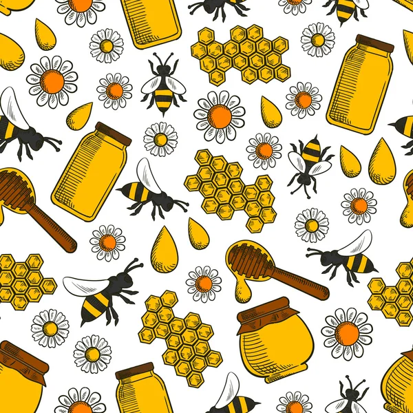 甘い蜂蜜シームレスなパターンの背景 — ストックベクタ