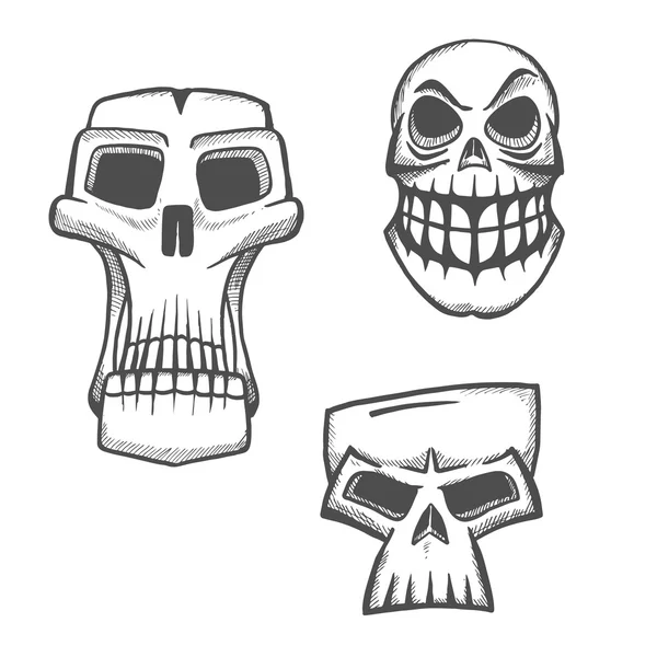 Halloween artístico conjunto de ícones do crânio — Vetor de Stock